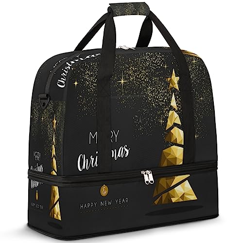 Frohe Weihnachten Faltbare Reisetasche Weihnachten 47L Wochenendtasche mit Trolleyhülle nass getrennt Schultertasche Tragetasche für Sport Gym Reisen, multi, 47L, Reisetasche von TropicalLife