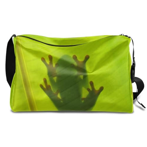 Frosch Grüne Blätter Leder Duffle Bag für Mann Frau Jungen Mädchen Frosch Wochenende Übernachtung Sport Gym Bag Reisetasche Single Shoulder Crossbody Handtasche, farbe, 18.5L, Taschen-Organizer von TropicalLife