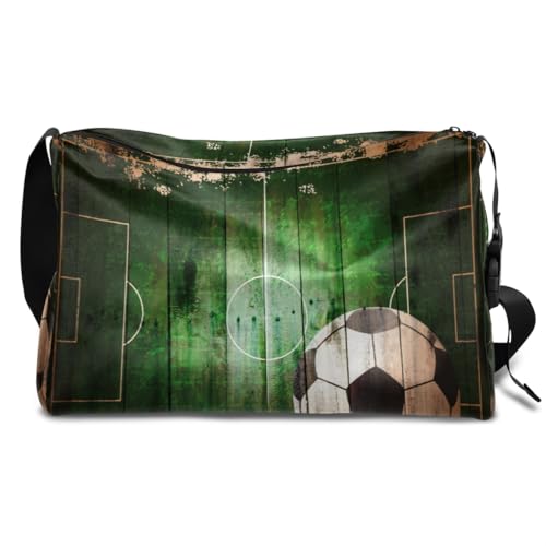 Fußball Holzzaun Leder Duffle Bag für Mann Frau Jungen Mädchen Fußball Wochenende Übernachtung Sport Turnbeutel Reisetasche Single Shoulder Crossbody Handtasche, farbe, 18.5L, Taschen-Organizer von TropicalLife