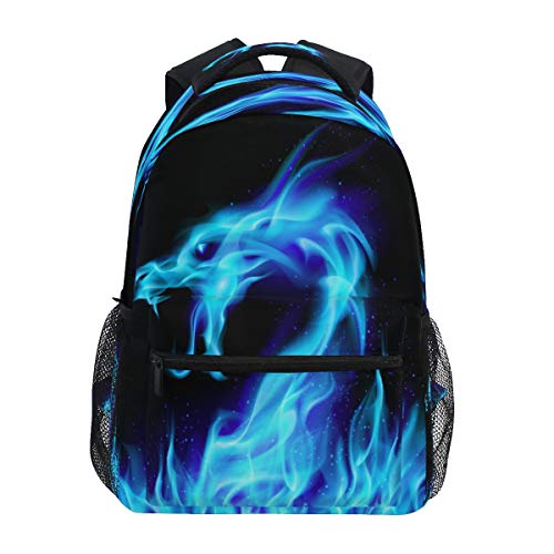 GIGIJY blauer feuriger Drachen-Rucksack, Schule, Büchertasche, Reisen, lässiger Tagesrucksack für Kinder, Mädchen, Jungen, Männer, Frauen von TropicalLife