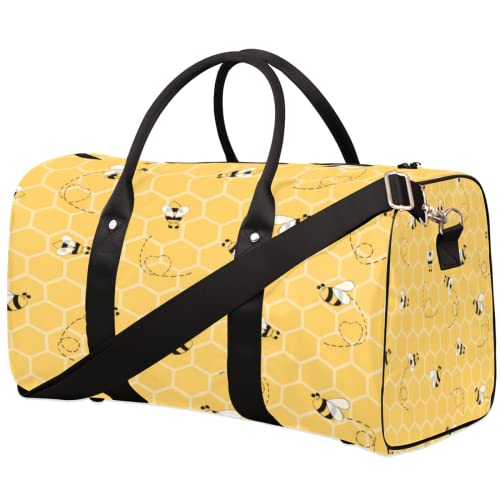 Gelb Honeycomb Geometrische Duffel Bag für Reisen Biene Tier Große Sport Gym Bag Faltbare Weekender Overnight Workout Tasche für Frauen Männer, mehrfarbig, 17.4x8.3x9.5 inch von TropicalLife
