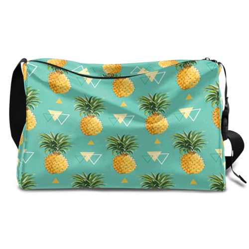 Geometrische Ananas Leder Duffle Bag für Mann Frau Jungen Mädchen Ananas Muster Wochenende Übernachtung Sport Gym Bag Reisetasche Single Shoulder Crossbody Handtasche, farbe, 18.5L, Taschen-Organizer von TropicalLife