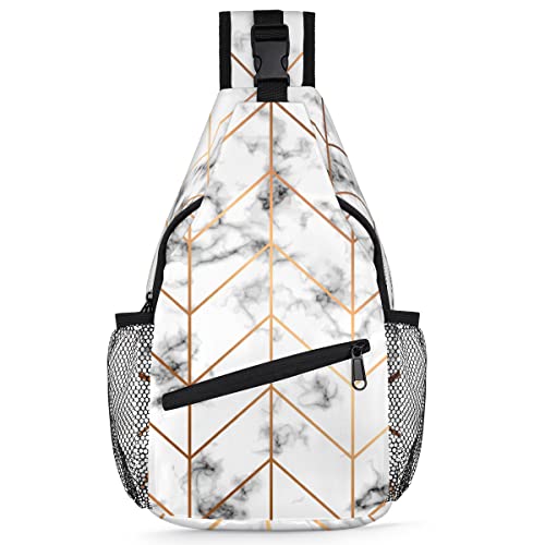 Geometrische Marmor-Texturen, Sling-Rucksack für Herren und Damen, goldener Marmor, Umhängetasche, Brusttasche für Reisen, Wandern, lässiger Tagesrucksack, Rucksack, multi, 35,6 cm, Sling Rucksack von TropicalLife