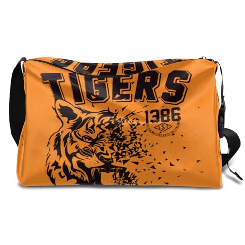 Geometrische Tiger Abstrakte Leder Duffle Bag für Mann Frau Jungen Mädchen Tiger Wochenende Übernachtung Sport Gym Bag Reisetasche Single Shoulder Crossbody Handtasche, farbe, 18.5L, Taschen-Organizer von TropicalLife