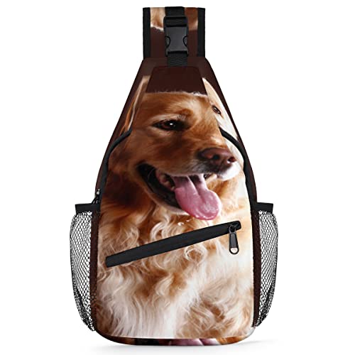 Golden Retriever Hunde-Rucksack für Herren, Damen, Hunde, Umhängetasche, Brusttasche für Reisen, Wandern, lässiger Tagesrucksack, Rucksack, multi, 35,6 cm, Sling Rucksack von TropicalLife