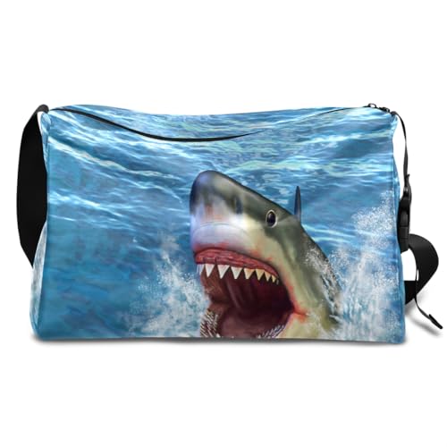 Great White Shark Ocean Leather Duffle Bag for Man Woman Boys Girls, Shark Weekend Overnight Sports Gym Bag Travel Bag Single Shoulder Crossbody Handbag, farbe, 18.5L, Taschen-Organizer von TropicalLife