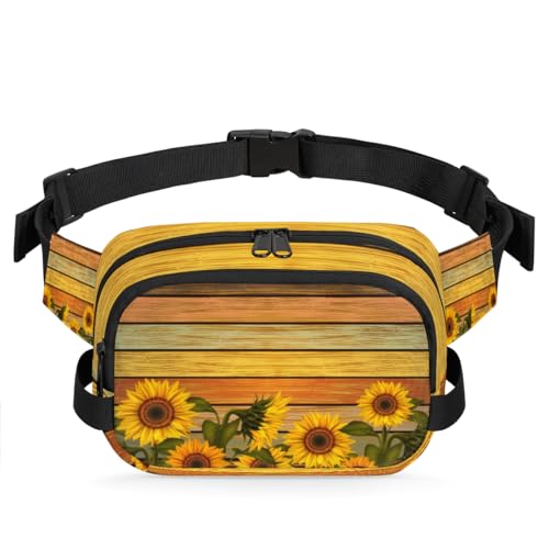 Gürteltasche aus Holz mit Sonnenblumen-Blättern, für Damen, Herren, Mädchen, Jungen, Kinder, Vintage-Stil, Bauchtasche, für Laufen, Sport, Wandern, Geldbörsen, farbe, XL, Taschen-Organizer von TropicalLife