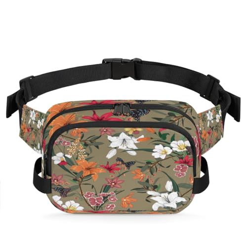 Gürteltasche mit Blumenmuster im Vintage-Stil für Damen, Herren, Mädchen, Jungen, Kinder, Blumenmuster, Bauchtasche, Laufen, Sport, Wandern, Geldbörsen, Gürteltasche, farbe, XL, Taschen-Organizer von TropicalLife