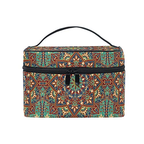 HaJie Große Kapazität Make-up Tasche Organizer Retro Boho Mandala Blume Reise Tragbare Kosmetiktasche Kulturtasche Kulturbeutel für Frauen Mädchen von TropicalLife