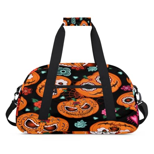 Halloween Kürbis Sport Duffel Bag für Damen Herren, Halloween Blumen 24L Wochenende Übernachtung Tasche Tote Holdall Reise Gym Bag für Kinder Mädchen Jungen, farbe, (24L) UK, Taschen-Organizer von TropicalLife