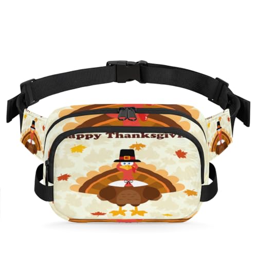 Happy Thanksgiving Bauchtasche für Damen, Herren, Mädchen, Jungen, Kinder, Cartoon-Erntedankfest, Bauchtasche, Laufen, Sport, Wandern, Geldbörse, Gürteltasche, farbe, XL, Taschen-Organizer von TropicalLife