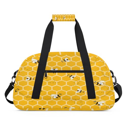 Honeycomb Animals Bee Sports Duffel Bag for Women Men, Bee 24L Weekend Overnight Bag Tote Holdall Travel Gym Bag for Kids Girls Boys, farbe, (24L) UK, Taschen-Organizer von TropicalLife