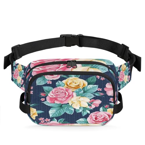 Hüfttasche mit Rosenmuster, Bauchtasche für Damen, Herren, Mädchen, Jungen, Kinder, Rosenblume, Bauchtasche, Laufen, Sport, Wandern, Geldbörse, Gürteltasche, farbe, XL, Taschen-Organizer von TropicalLife