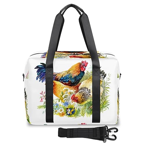 Huhn Hahn Reise Duffel Taschen für Frauen Männer Niedliche Tier Wochenende Übernachtung Tasche 32L Große Kabine Holdall Tote Bag für Reisen Sport Gym, farbe, 32 L, Taschen-Organizer von TropicalLife