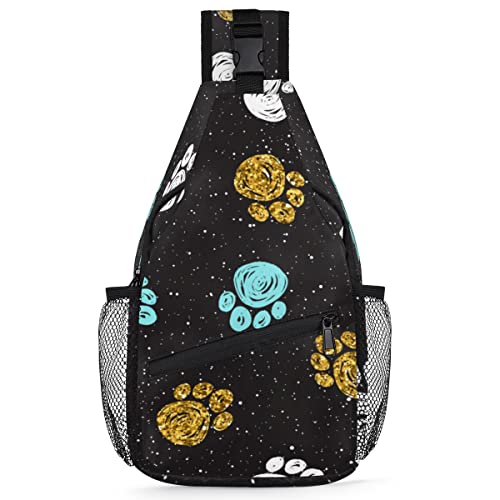 Hunde-Schulter-Rucksack für Herren und Damen, niedlicher Hundepfoten-Druck, Umhängetasche für Reisen, Wandern, lässiger Tagesrucksack, multi, 35,6 cm, Sling Rucksack von TropicalLife