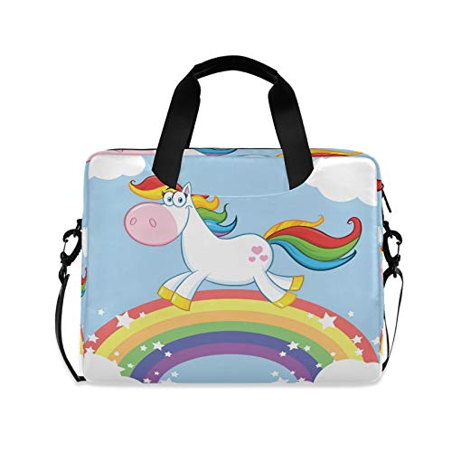 JNlover Laptoptasche mit lächelndem Einhorn, Regenbogen-Stern, 40,6 cm (16 Zoll), tragbare Hülle, Aktentasche, Laptoptasche, Notebook, Computer, Tragetasche für Damen und Herren von TropicalLife