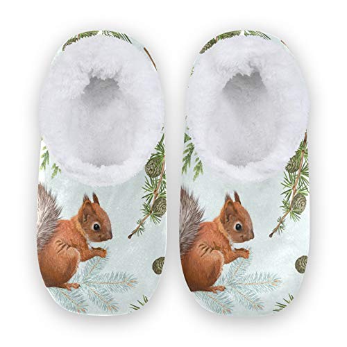 TropicalLife Animal Squirrel Pine Cones Women Men Closed Back House Slippers Comfort Coral Fleece Fuzzy Feet Slippers Home Shoes for Indoor Outdoor von TropicalLife
