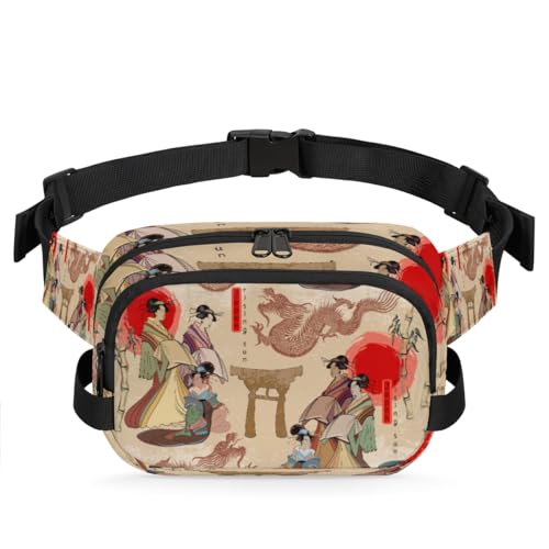 Japan Art Bauchtasche für Damen, Herren, Mädchen, Jungen, Kinder, japanisches Muster, Bauchtasche, Laufen, Sport, Wandern, Geldbörse, Gürteltasche, farbe, XL, Taschen-Organizer von TropicalLife