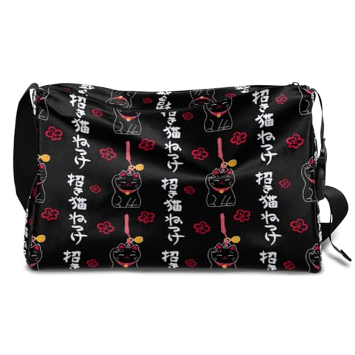 Japan Lucky Cat Leder Duffle Bag für Mann Frau Jungen Mädchen, Süße Katze Wochenende Übernachtung Sport Gym Tasche Reisetasche Single Shoulder Crossbody Handtasche, farbe, 18.5L, Taschen-Organizer von TropicalLife