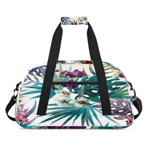 Jungle Flowers Pattern Sports Duffel Bag for Women Men, Flowers 24L Weekend Overnight Bag Tote Holdall Travel Gym Bag for Kids Girls Boys, farbe, (24L) UK, Taschen-Organizer von TropicalLife