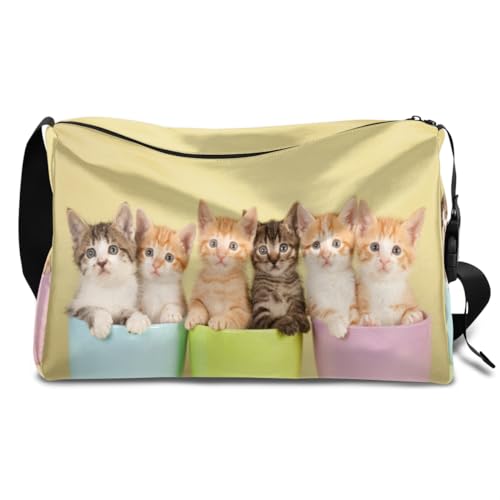 Kätzchen Katze Leder Duffle Bag für Mann Frau Jungen Mädchen Katze Wochenende Übernachtung Sport Gym Bag Reisetasche Single Shoulder Crossbody Handtasche, farbe, 18.5L, Taschen-Organizer von TropicalLife