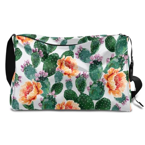 Kaktus Sommer Floral Leder Duffle Bag für Mann Frau Jungen Mädchen, Tropischer Kaktus Wochenende Übernachtung Sport Gym Bag Reisetasche Single Shoulder Crossbody Handtasche, farbe, 18.5L, von TropicalLife