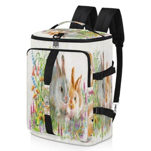 Kaninchen Blume Aquarell Sport Duffel Rucksack für Männer Frauen, Kaninchen Wochenendtasche mit Schuhfach Tote Übernachtungstasche 47,5L für Sport Gym Reisen, farbe, 47.5L, Taschen-Organizer von TropicalLife