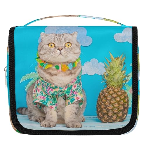 Katzen-Ananas-Kulturbeutel für Frauen und Männer, Katzen-Waschbeutel, zum Aufhängen, Toilettenartikel, Kosmetik, Make-up-Organizer, farbe, 4.7 L, Taschen-Organizer von TropicalLife