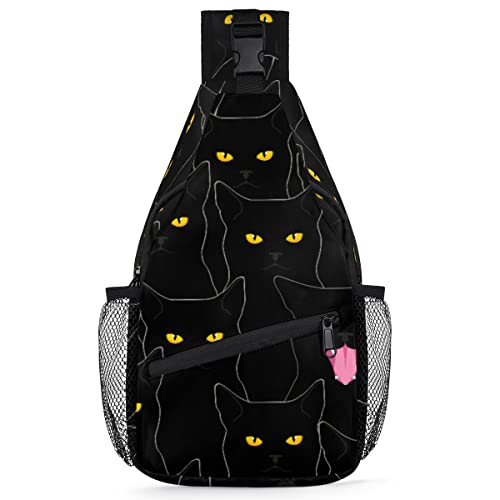 Katzen-Rucksack für Herren und Damen, schwarze Katze, Umhängetasche, Brusttasche für Reisen, Wandern, lässiger Tagesrucksack, Rucksack, multi, 35,6 cm, Sling Rucksack von TropicalLife