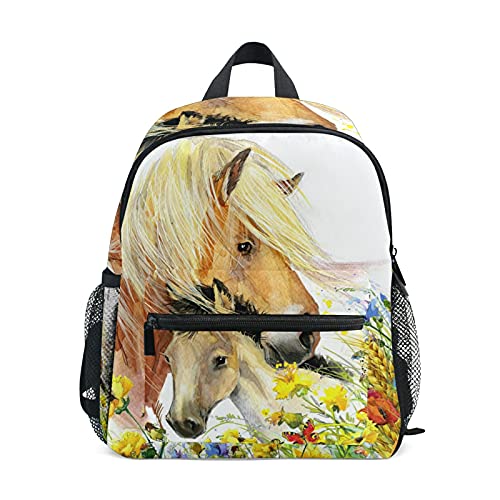 Kinder-Rucksack für Mädchen und Jungen, Tier, Pferd, Blumen, Kleinkinder, Schultasche mit Brustgurt und Flaschenhalter, Rucksack für Vorschule, Kindergarten, leicht von TropicalLife