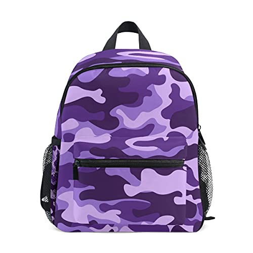 Kinder-Rucksack für Mädchen und Jungen, lila Camouflage, Schultasche mit Brustgurt und Flaschenhalter, Rucksack für Vorschule, Kindergarten, leicht von TropicalLife