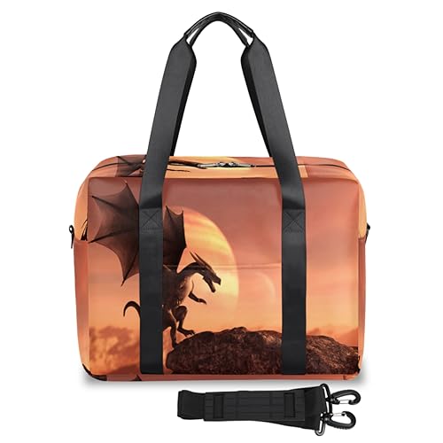 Knight Dragon Magical Travel Duffel Bags for Women Men Dragon Weekend Overnight Bag 32L Large Cabin Holdall Tote Bag for Travel Sports Gym, farbe, 32 L, Taschen-Organizer von TropicalLife