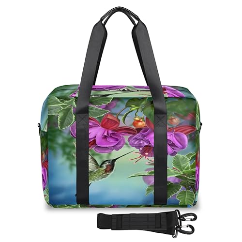 Kolibri Vogel Zweig Reise Duffel Taschen für Frauen Männer Vogel Wochenende Übernachtung Tasche 32L Große Kabine Holdall Tote Bag für Reisen Sport Gym, farbe, 32 L, Taschen-Organizer von TropicalLife