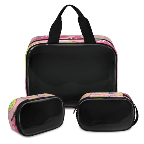 Kosmetiktasche mit Dinosaurier-Motiv, für Damen und Herren, bunt, durchsichtig, Kosmetiktasche, Kulturbeutel, Duschtasche, 3 Stück, Reise-Kulturartikel, Kosmetik-Organizer, farbe, XL, Kosmetiktasche von TropicalLife