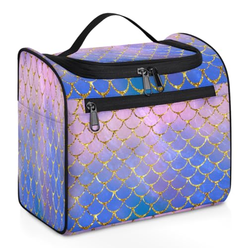 Kosmetiktasche mit Meerjungfrauenmotiv, Fischschuppen, Reise-Make-up-Tasche für Damen, Herren, Mädchen, Jungen, Meerjungfrau-Motiv, 11,2 l, Kulturbeutel, Kulturbeutel, Kulturbeutel, von TropicalLife