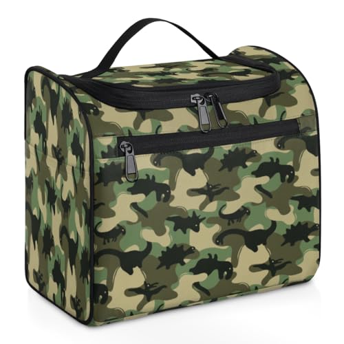 Kosmetiktasche mit abstraktem Camouflage-Motiv, für Damen, Herren, Mädchen, Jungen, Dinosaurier, 11,2 l, Kulturbeutel, Kulturbeutel, zum Aufhängen, Kosmetik, Organizer, Duschtasche, farbe, 11.2L, von TropicalLife