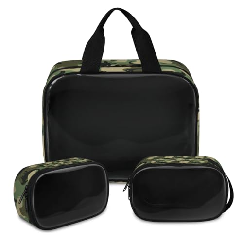 Kosmetiktasche mit abstraktem Camouflage-Muster, für Damen und Herren, Dinosaurier-Kosmetiktasche, Waschbeutel, Duschtasche, 3 Stück, Reise-Kulturbeutel, Toilettenartikel, Kosmetik-Organizer, farbe, von TropicalLife