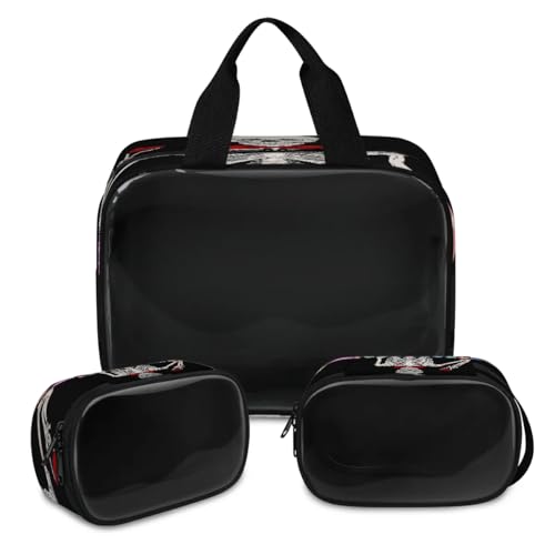 Kosmetiktasche mit lustigem Oster-Totenkopf-Design für Damen und Herren, durchscheinende Kosmetiktasche, Kulturbeutel, Duschtasche, 3 Stück, Reise-Kulturbeutel, Toilettenartikel, Kosmetik-Organizer, von TropicalLife