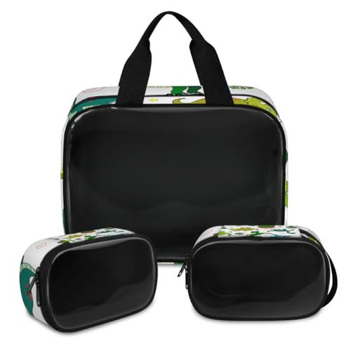 Kosmetiktasche mit niedlichem Dinosaurier-Motiv für Damen und Herren, niedlicher Druck, durchscheinend, Kulturbeutel, Duschtasche, 3 Stück, Reise-Kulturartikel, Kosmetik-Organizer, farbe, XL, von TropicalLife