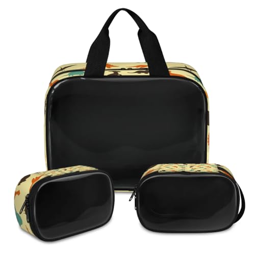 Kosmetiktasche mit niedlichen Dinosaurier-Tieren, für Damen und Herren, Dinosaurier, durchscheinend, Kulturbeutel, Duschtasche, 3 Stück, Reise-Kulturartikel, Kosmetik-Organizer, farbe, XL, von TropicalLife