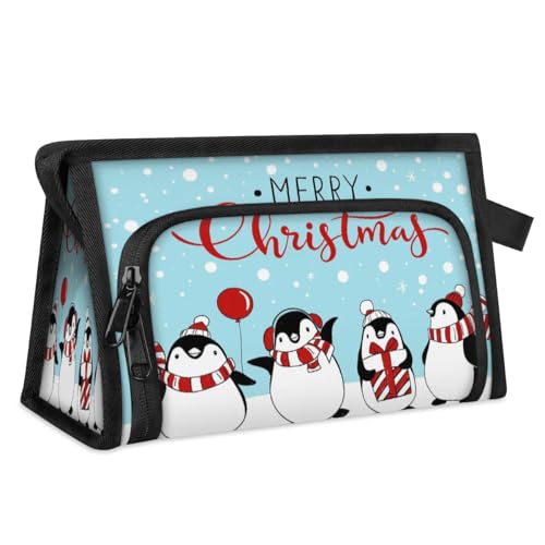 Kulturbeutel mit Aufschrift "Merry Christmas", für Damen, Herren, Mädchen, Jungen, Weihnachts-Pinguin, multifunktionale Make-up-Tasche, Kosmetik-Organizer, Duschtasche, farbe, M, Taschen-Organizer von TropicalLife