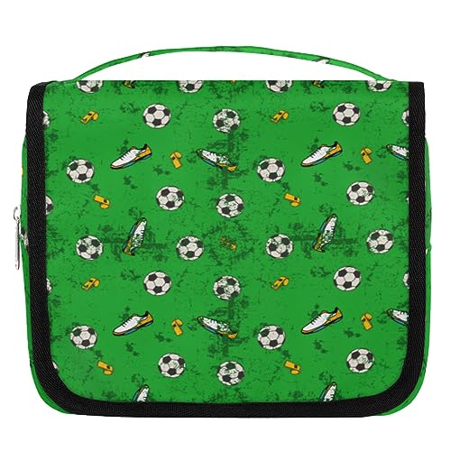 Kulturbeutel mit Fußball-Muster, Reise-Kulturbeutel für Damen und Herren, Fußball, Sport, Kulturbeutel, zum Aufhängen, Toilettenartikel, Kosmetik, Make-up-Organizer, farbe, 4.7 L, Taschen-Organizer von TropicalLife