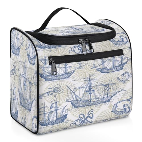 Kulturbeutel mit altem Segelboot, Monsterkarten, Reise-Make-up-Tasche für Damen, Herren, Mädchen, Jungen, Segelboot, 11,2 l, Kulturbeutel, Kulturbeutel, Kulturbeutel, Kosmetik-Organizer, Duschtasche, von TropicalLife