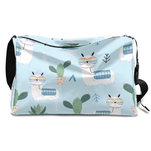 Llama Cactu Süße Leder Duffle Bag für Mann Frau Jungen Mädchen Llama Lustige Wochenende Übernachtung Sport Gym Bag Reisetasche Single Shoulder Crossbody Handtasche, farbe, 18.5L, Taschen-Organizer von TropicalLife