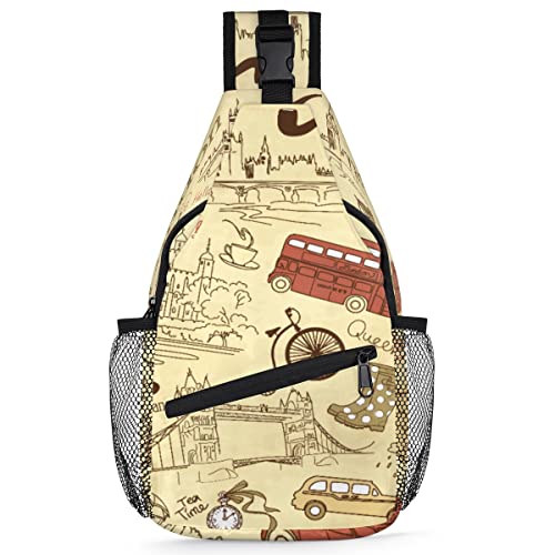 London City Sehenswürdigkeiten Sling Rucksack Herren Damen London Crossbody Umhängetasche Brusttasche für Reisen Wandern Freizeit Tagesrucksack Rucksack, multi, 35,6 cm, Sling Rucksack von TropicalLife