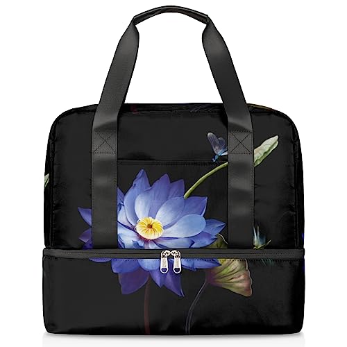 Lotus Dragonflie Reisetasche für Männer Frauen 21L Lotus Blume Wochenendtasche nass getrennt Sport Tote Gym Reise Weekender Tasche, multi, 21L, Reisetasche von TropicalLife