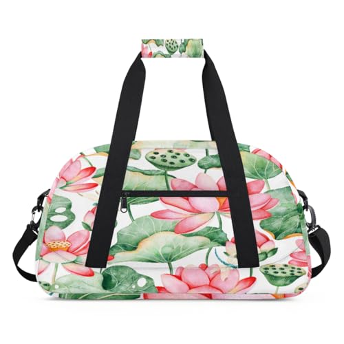 Lotus Sporttasche für Damen und Herren, Lotus-Muster, 24 l, Wochenend-Übernachtungstasche, Tragetasche, Reisetasche, Turnbeutel für Kinder, Mädchen, Jungen, farbe, (24L) UK, Taschen-Organizer von TropicalLife