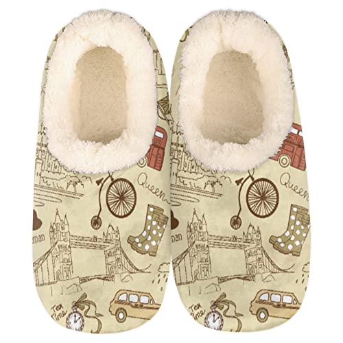 Lustige Hausschuhe mit London-Motiv f¨¹r Damen, flauschiges Pl¨¹schfutter, Hausschuhe, Schlafzimmerschuhe, gem¨¹tliche Hausschuhe, Medium von TropicalLife