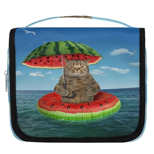 Lustige Katzen-Reise-Kulturtasche für Damen und Herren, Regenschirm, Katze, Meer, Waschbeutel, Tasche, hängende Toilettenartikel, Kosmetik, Make-up-Organizer, farbe, 4.7 L, Taschen-Organizer von TropicalLife