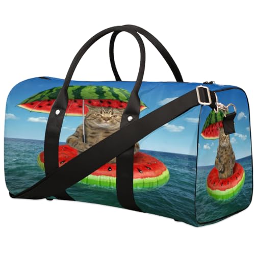 Lustige Katzen-Reisetasche für Damen, Herren, Kinder, Mädchen, Jungen, Regenschirm, Katze, Meer, 22,7 l, Wochenende, Übernachtung, Schultertasche, Gepäcktasche für Sport, Fitnessstudio, Reisen, farbe, von TropicalLife